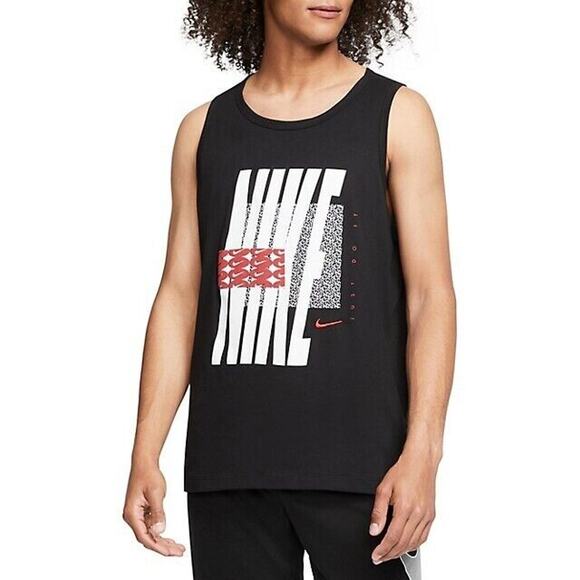 Nike Dri-Fit Cotton Tee Black Swoosh Workout Men's Training Tank Top S Tall NWT - Picture 1 of 13